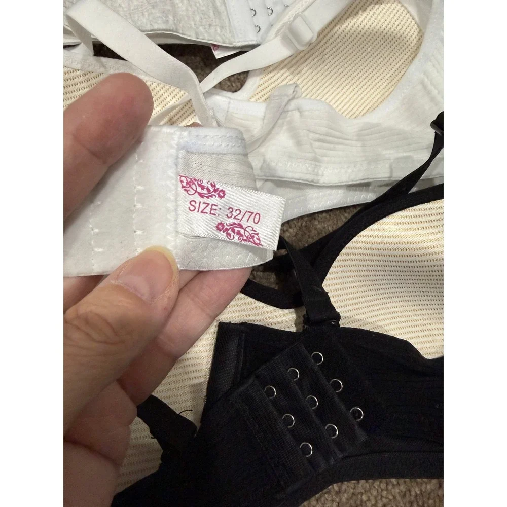 YESLAU Teens Girls Training Bra 3 Pack Black White Light Gray Ribbed Sz 32 Tween